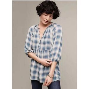 Maeve Anthropologie Gingham Blouse 3/4 Sleeve Top Cottagecore Sz S